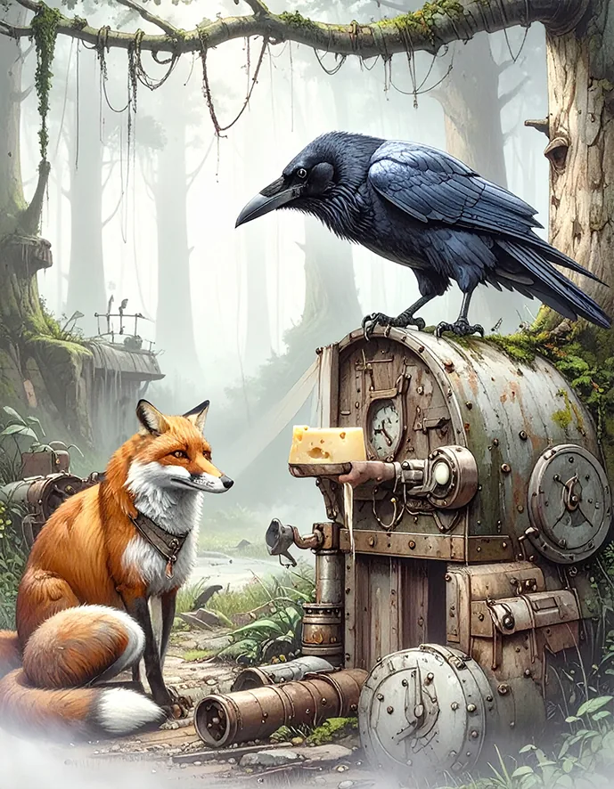 Le Corbeau et le Renard, illustration intellART