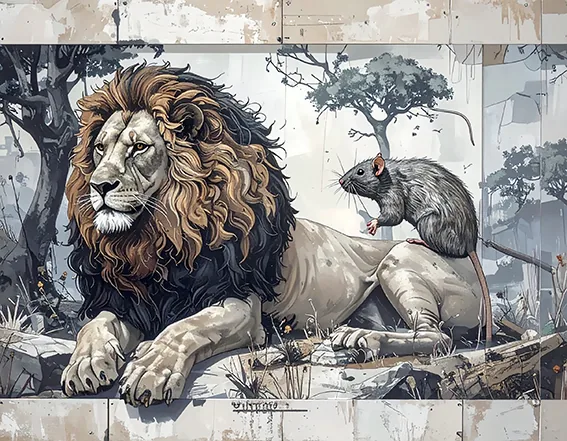 Le Lion et le Rat, illustration intellART