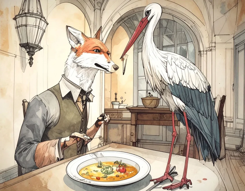 Illustration : Le Renard et la Cigogne